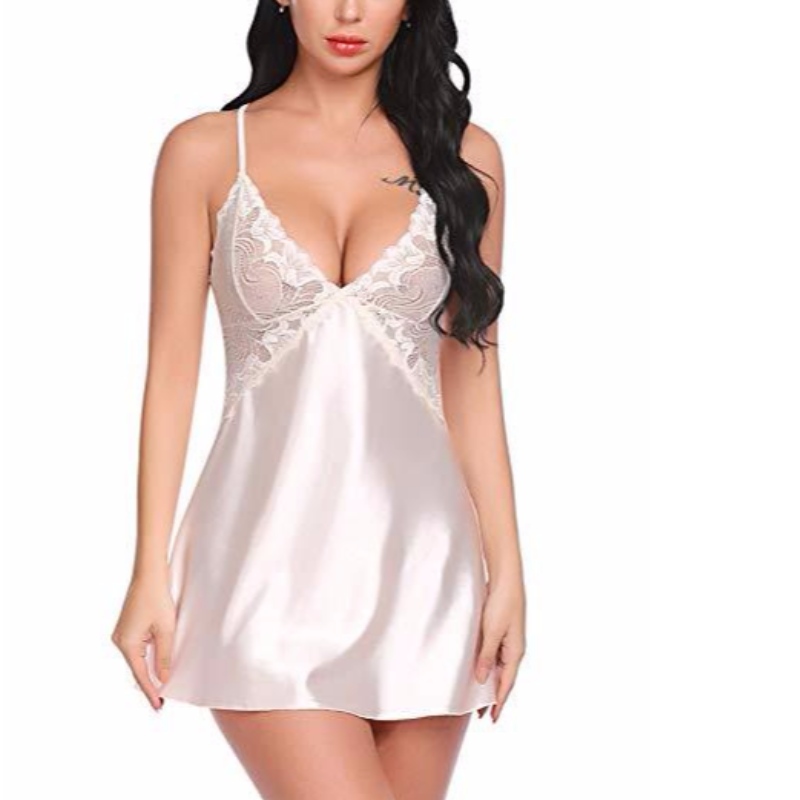 Lencería sexy para mujer Ropa de dormir con cuello en V Ropa de dormir de satén Chemise de encaje Mini Teddy Rose-team