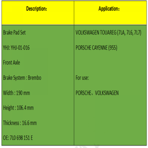 Pastillas de freno (OE: 7L0698151E)