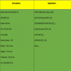 Pastillas de freno (OE: 4E0698151K)