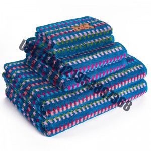 JMD TEXTIL 100% algodón de secado rápido, bordado de dibujos animados Little Bear, juegos de toallas de baño Jacquard teñidas en varios colores, juego de 6 piezas (azul)