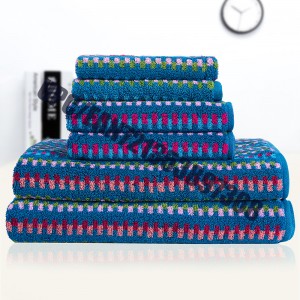 JMD TEXTIL 100% algodón de secado rápido, bordado de dibujos animados Little Bear, juegos de toallas de baño Jacquard teñidas en varios colores, juego de 6 piezas (azul)