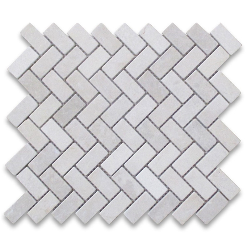 Azulejos de mosaico en espiga marfil crema