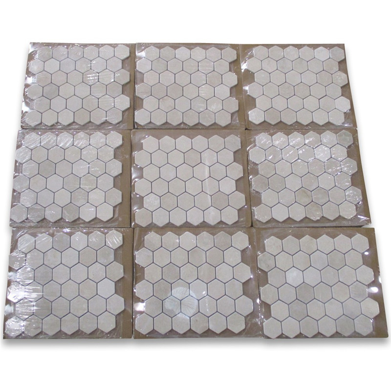Azulejo de mosaico hexagonal Crema marfil de 2 pulgadas caído