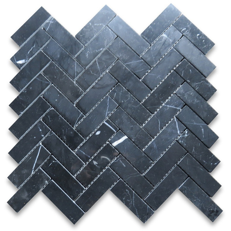 Nero marquina 1x3 mosaico en espiga pulido