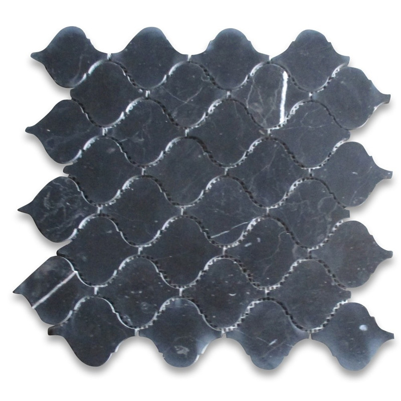 Nero marquina black marble 1x2 basketweave mosaico mosaico puntos blancos pulidos
