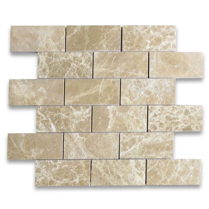 Emperador Light 2x4 Grand Brick Subway Mosaico Azulejo Pulido