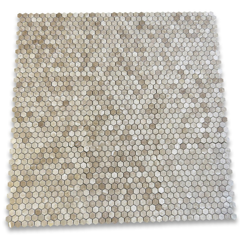 Emperador Light 1x2 Baldosas de mosaico de tejido de cesped w Emperador Puntos oscuros pulidos