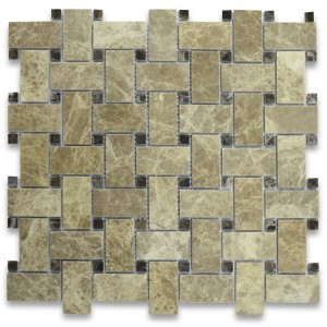 Emperador Light 1x2 Baldosas de mosaico de tejido de cesped w Emperador Puntos oscuros pulidos