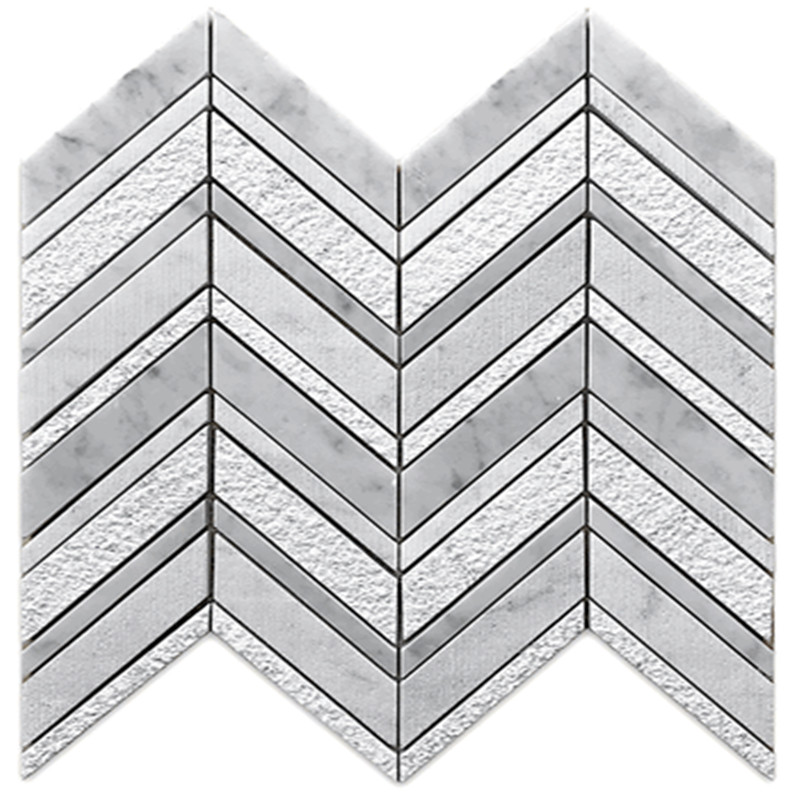 Carrara bianco mosaico de pared de piso de mármol multi chevron mate