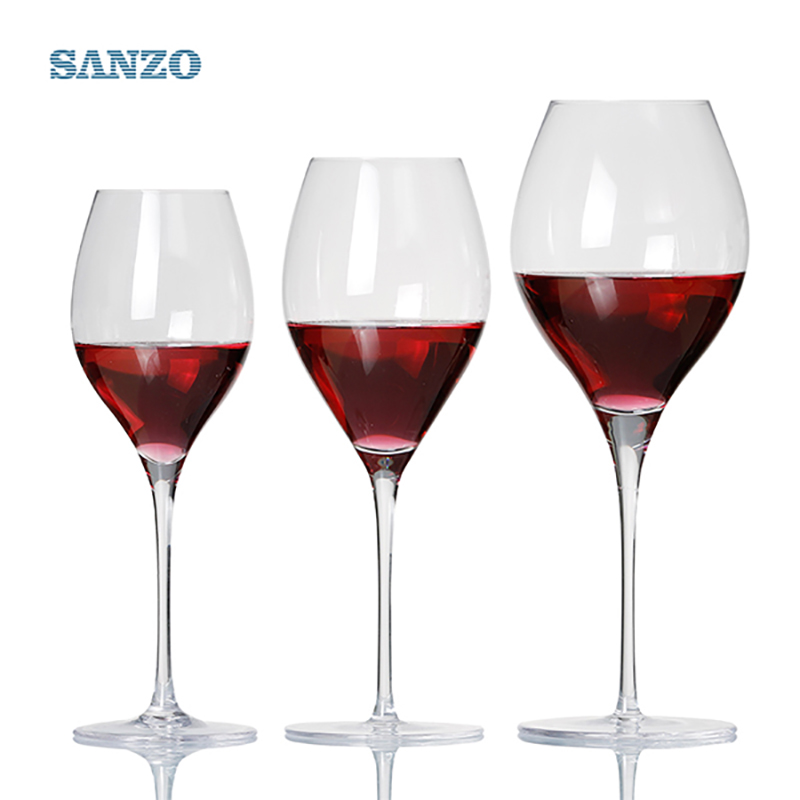 SANZO Tallo negro Globo Lismore Copa de vino Cristal sin plomo hecho a mano Gafas grabadas Gafas gruesas