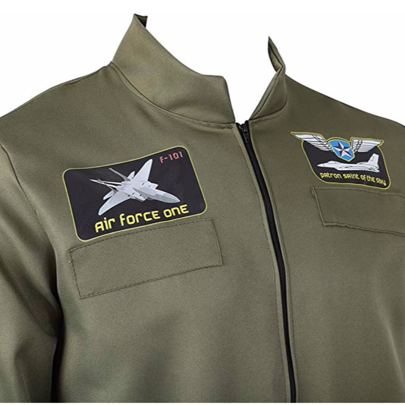 Disfraces de traje de vuelo de mono de piloto de combate de la Fuerza Aérea para hombres para adultos con parches y bolsillos bordados