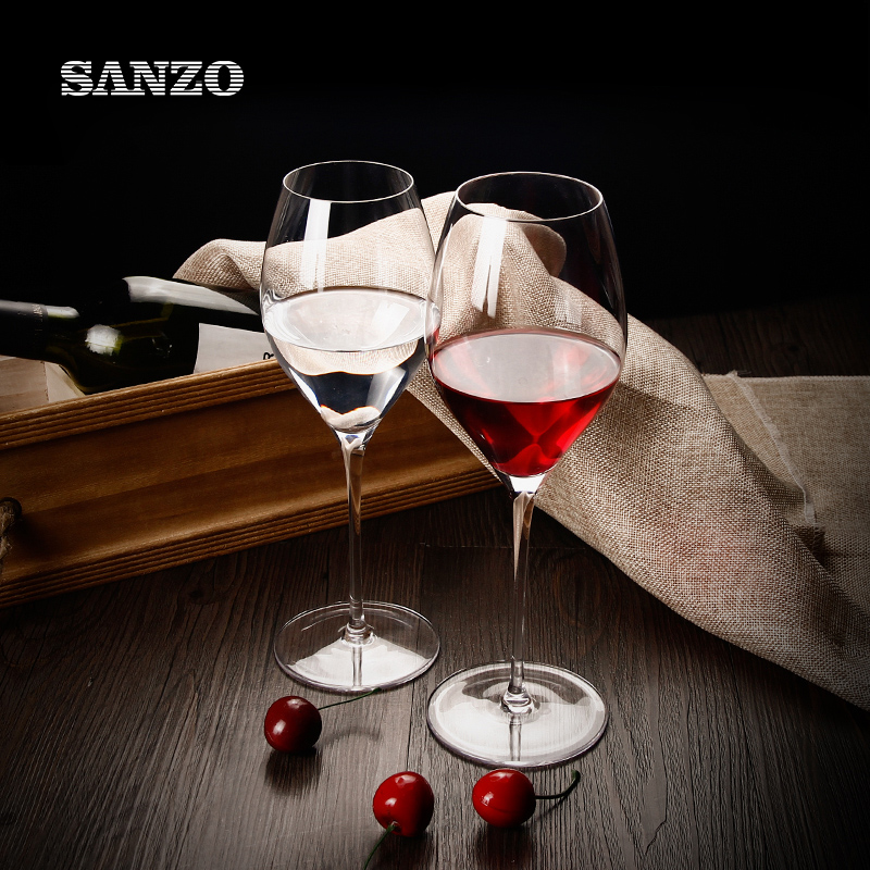 SANZO Vaso de vino tinto negro Cristal hecho a mano sin plomo Cristal de color azul Tallo Gafas Gafas térmicas