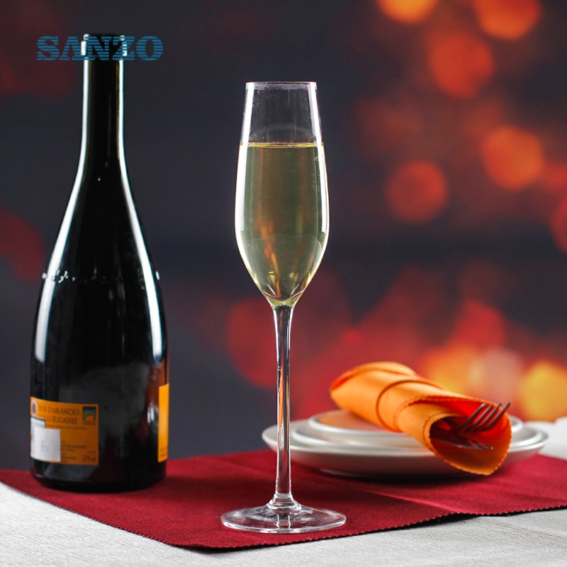 Flauta de champán de tallo azul SANZO copas de champán hechas a mano personalizadas copas promocionales venta caliente flautas de champán baratas