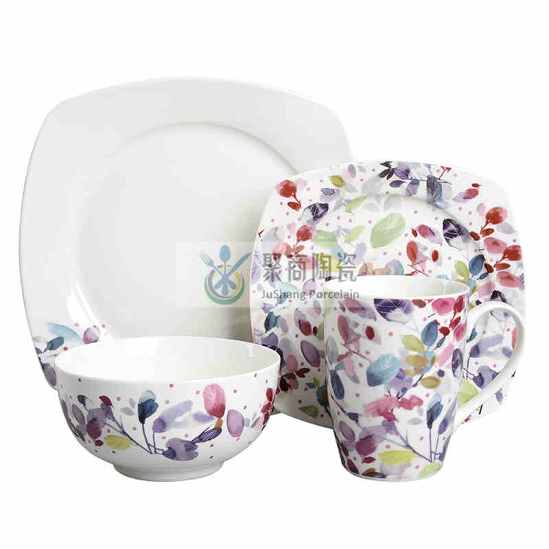 vajilla de mesa-juego de vajilla de porcelana de 16 piezas con calcomanía cortada