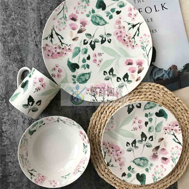 vajilla de mesa-juego de vajilla de porcelana de 16 piezas con calcomanía cortada