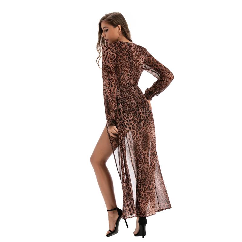 Vestido de mujer sexy con estampado de leopardo y gasa