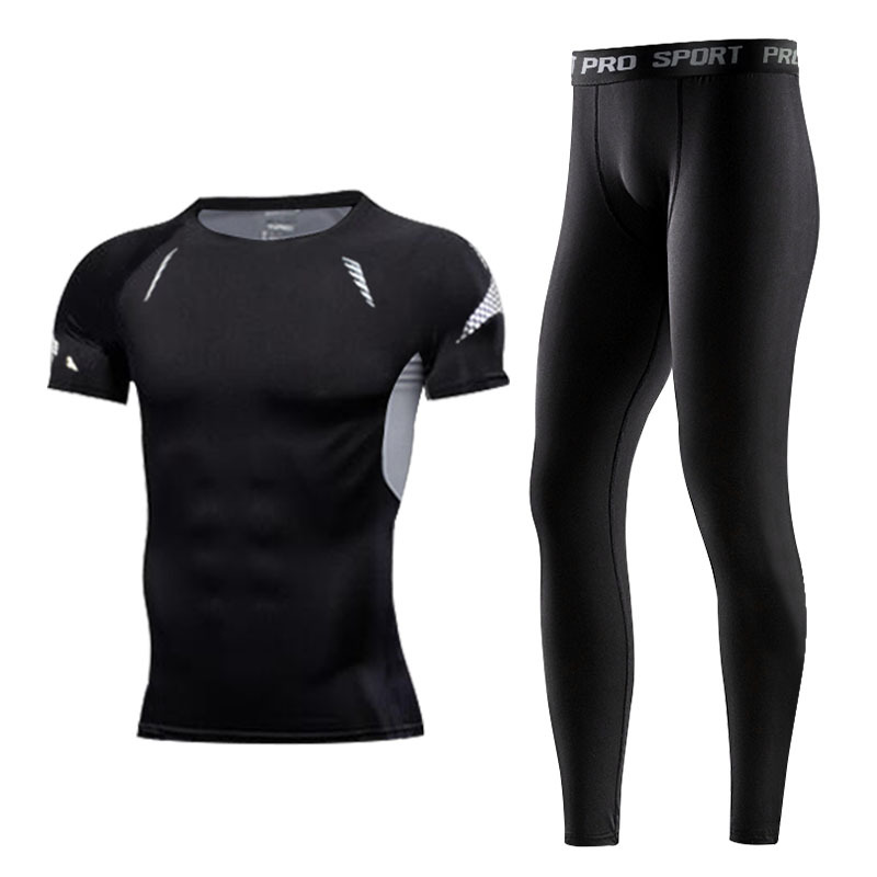 FDMM005-Camisa de compresión con conjunto deportivo para hombre + Pantalones