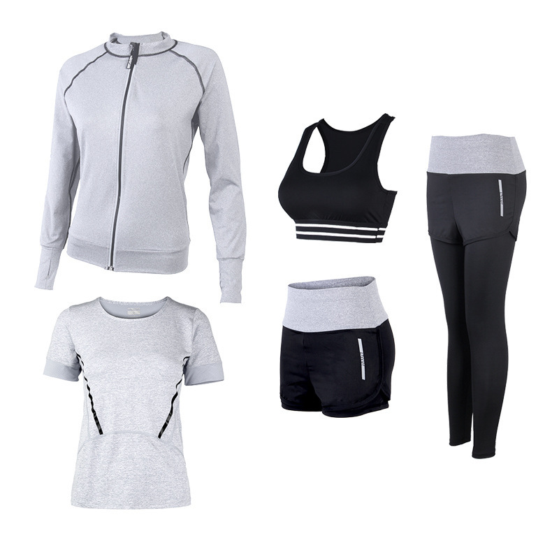 FDMF004- Trajes deportivos de 5 piezas para mujer Fitness Yoga Running Chándales deportivos