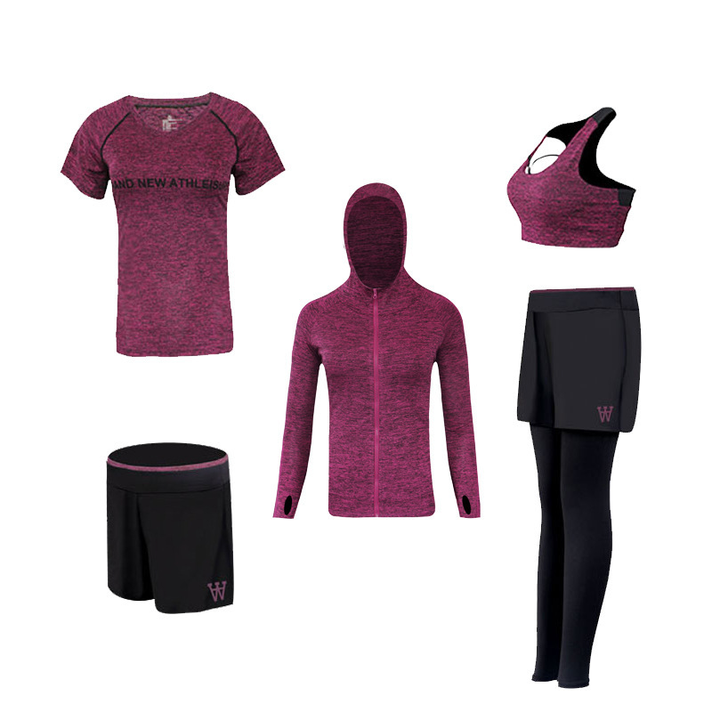 FDMF007- Trajes deportivos de 5 piezas para mujer Fitness Yoga Running Chándales deportivos