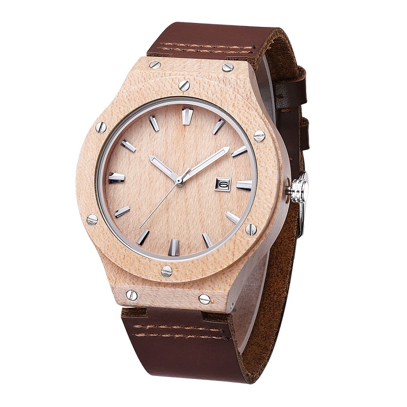 Reloj de madera natural Hombre Correa de cuero de cuarzo analógico Novela de moda Reloj de cebra Reloj moderno moderno para hombre