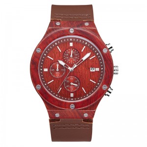 2019 Nueva correa de cuero suave roja Sandalwood Dial reloj de pulsera de madera