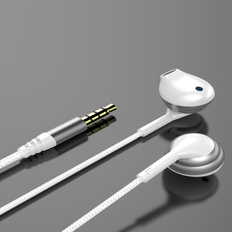 Cómodo uso de auriculares con cable de metal con sonido estéreo de diseño en la mitad de la oreja