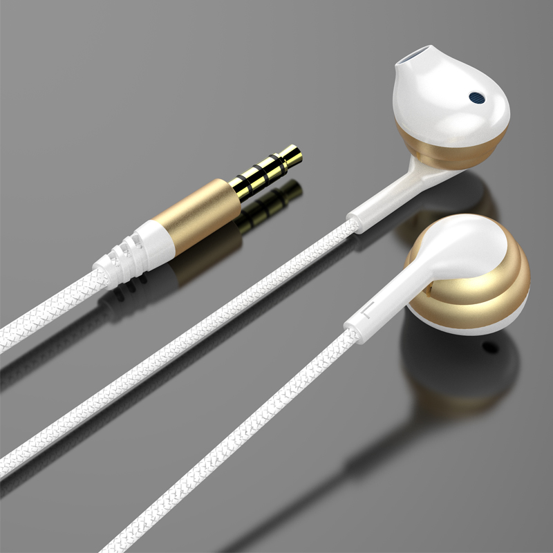 Cómodo uso de auriculares con cable de metal con sonido estéreo de diseño en la mitad de la oreja