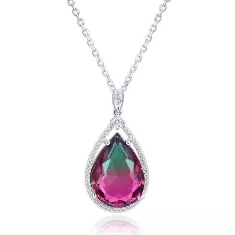 Collar de plata de ley 925 con turmalina sintética para mujer