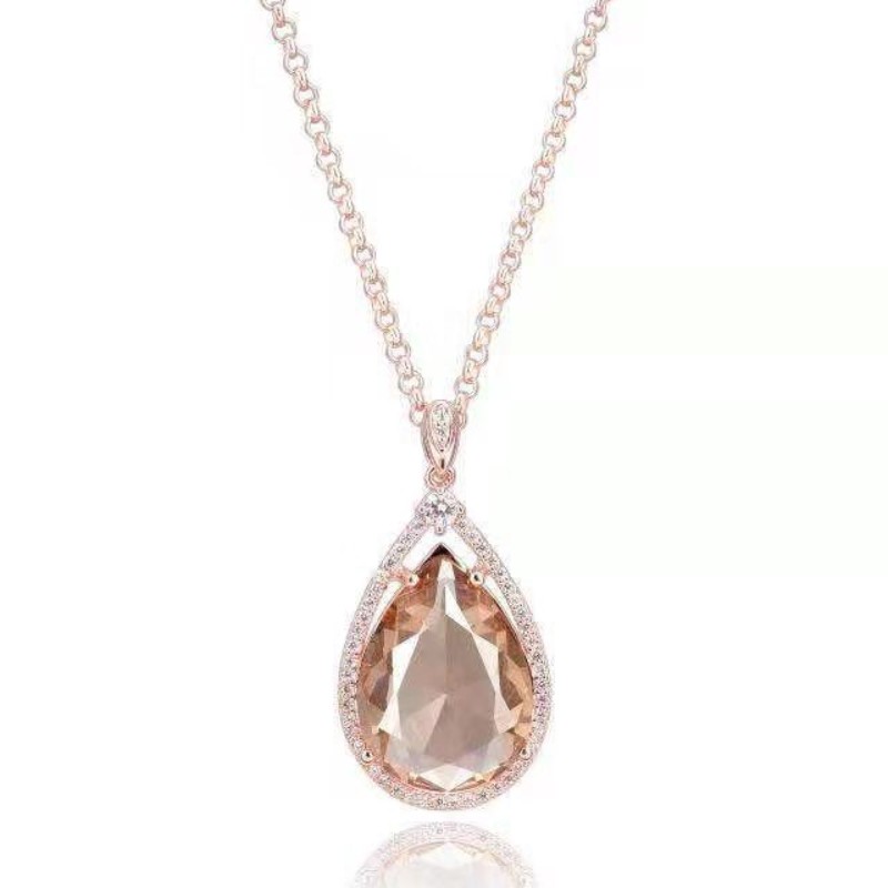 Plata de ley 925 champagnly cristal sintético colgante de piedras preciosas collar de mujer