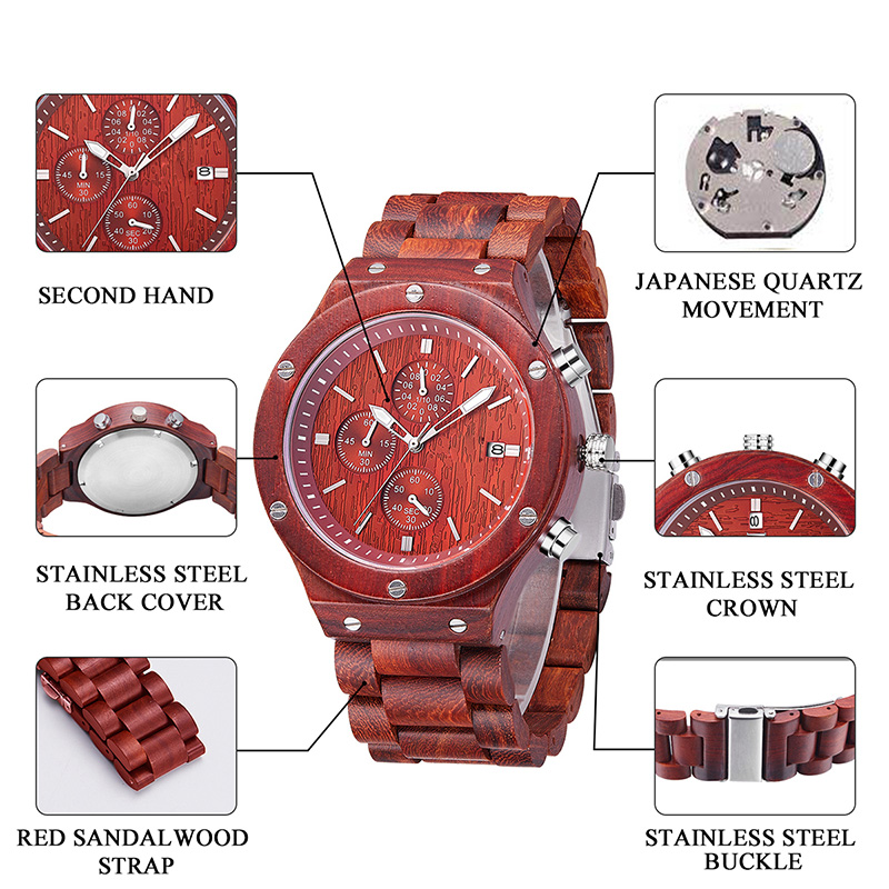 Reloj de pulsera de madera natural ecológico de lujo para el ocio