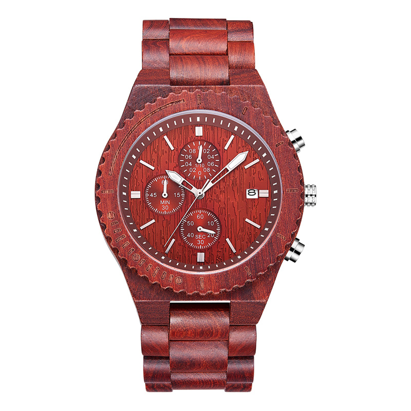 Reloj impermeable de sándalo rojo con pantalla de fecha Relojes de cuarzo de moda