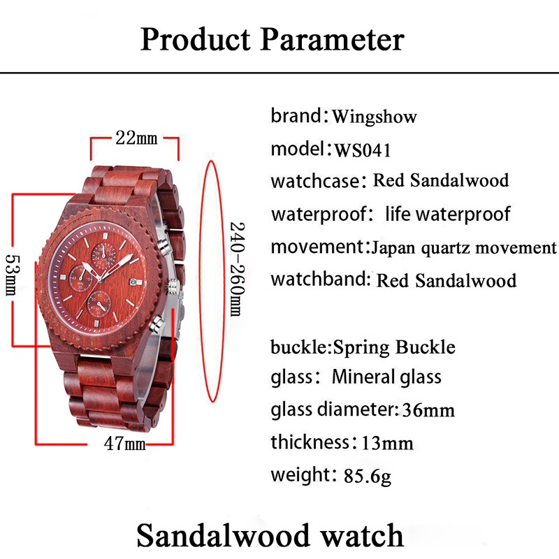 Reloj impermeable de sándalo rojo con pantalla de fecha Relojes de cuarzo de moda