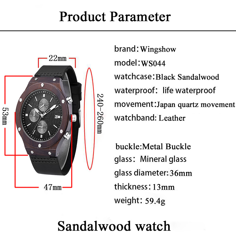 Reloj de madera para hombre Movimiento de cuarzo vintage Relojes de pulsera ligeros