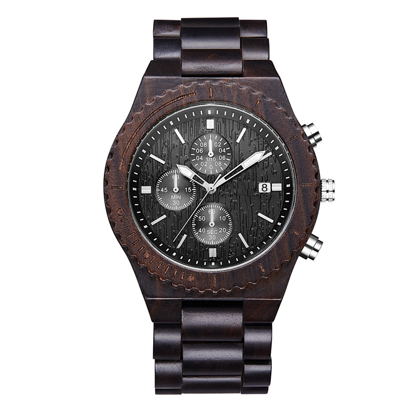 Reloj de madera Cronógrafo para hombre Multifunción Negro Ecológico Reloj de madera natural