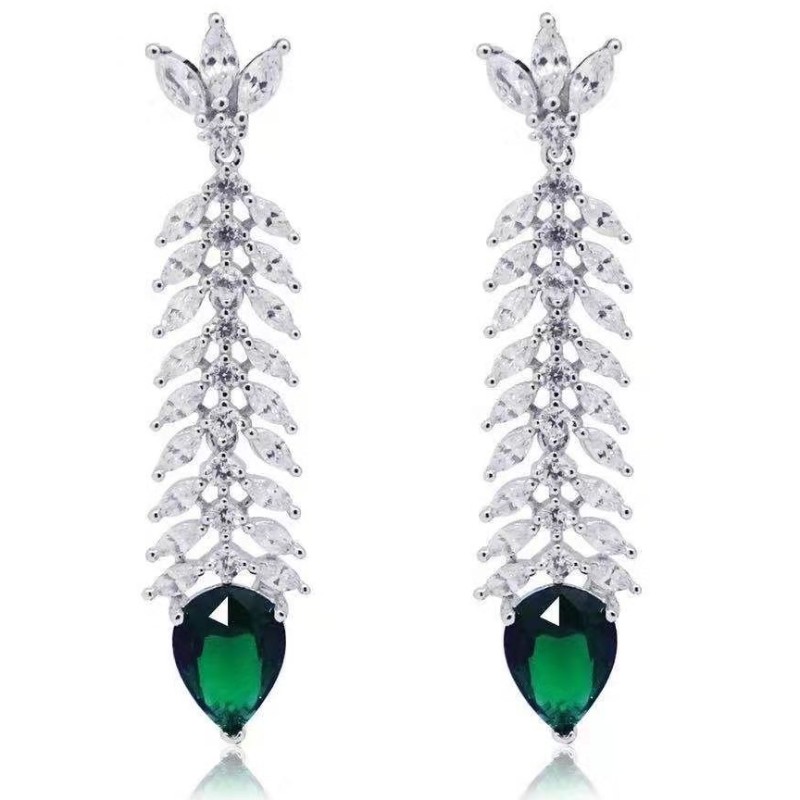 Aretes de plata de ley 925 con piedras preciosas de esmeralda sintética y circonitas cúbicas para mujer
