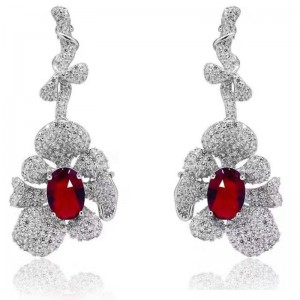 925 plata esterlina rubí sintético garrnet crystal gemstone cubic zirconia pendientes de mujer