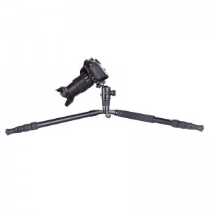 Kit de trípode de viaje Kingjoy, trípode de cámara de video de aluminio con cabezal de arrastre panorámico fluido, columna central, ángulo de pierna ajustable, compatible para grabación de video Canon Nikon DSLR