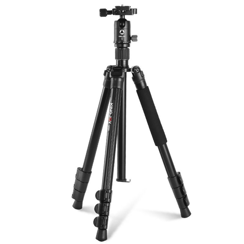 KINGJOY G555 Kit de trípode para trípode de cámara con bloqueo de 61.5 in / 156 cm, trípode portátil liviano con cabeza esférica panorámica de 360 ​​° + placa de liberación rápida de 1/4 