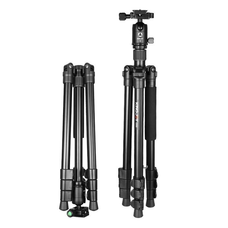 KINGJOY G555 Kit de trípode para trípode de cámara con bloqueo de 61.5 in / 156 cm, trípode portátil liviano con cabeza esférica panorámica de 360 ​​° + placa de liberación rápida de 1/4 