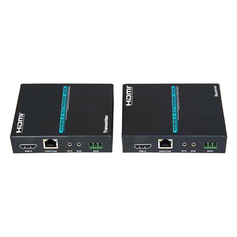 Extensor HDMI V2.0 60m Sobre un solo cable cat5e / 6 compatible con 4Kx2K @ 60Hz HDCP2.2 Cascada de múltiples receptores