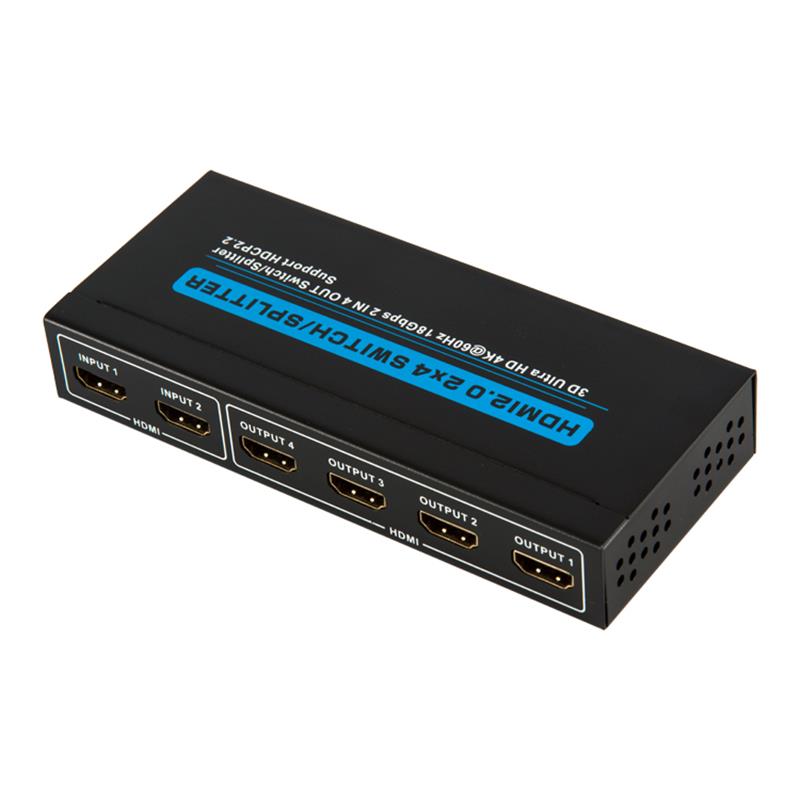 V2.0 HDMI 2x4 Switch / Splitter Soporte 3D Ultra HD 4Kx2K @ 60Hz HDCP2.2