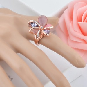 Suave rosa oro rosa circonia cúbica flor piedra de nacimiento anillos de compromiso de piedras preciosas para mujeres