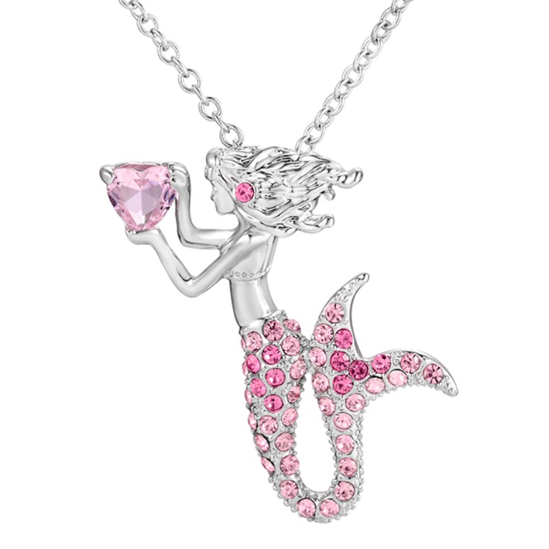 Colgante de corazón de sirena collar de piedras preciosas rosa para mujer oro de 14 k plata de ley 925 oro rosa de 18 k