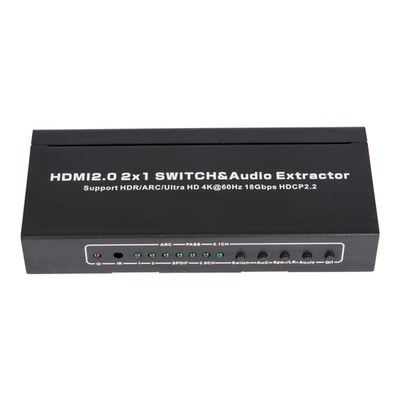 Conmutador V2.0 HDMI 2x1 y extractor de audio compatible con ARC Ultra HD 4Kx2K @ 60Hz HDCP2.2 18Gbps