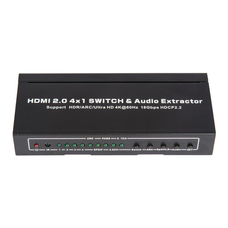 Conmutador V2.0 HDMI 4x1 y extractor de audio compatible con ARC Ultra HD 4Kx2K @ 60Hz HDCP2.2 18Gbps