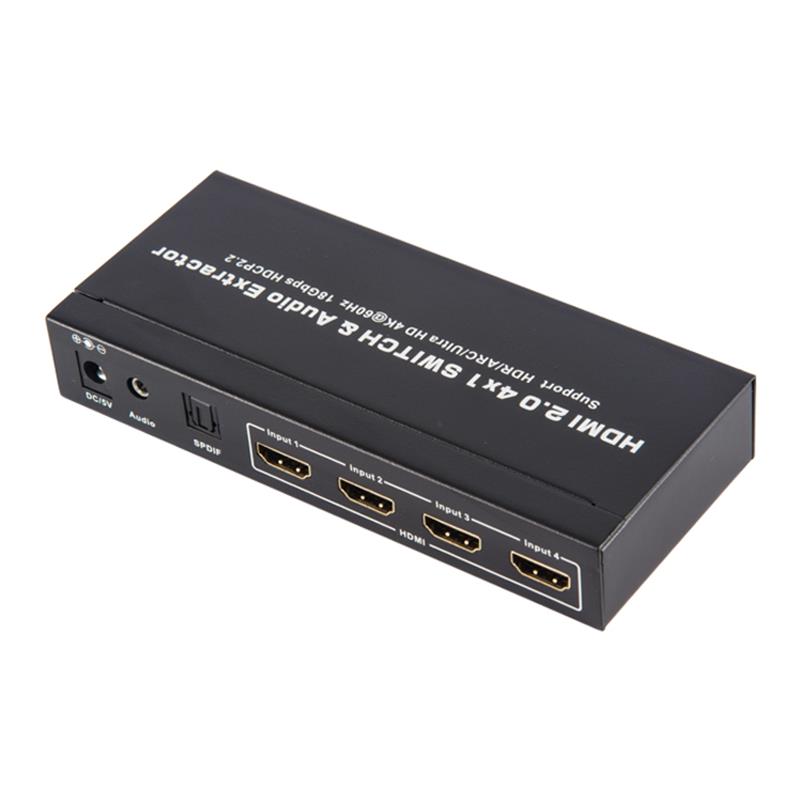 Conmutador V2.0 HDMI 4x1 y extractor de audio compatible con ARC Ultra HD 4Kx2K @ 60Hz HDCP2.2 18Gbps