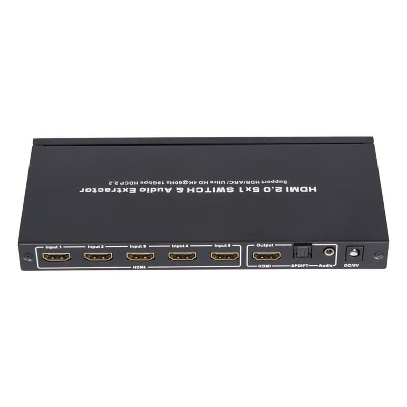 Conmutador V2.0 HDMI 5x1 y extractor de audio compatible con ARC Ultra HD 4Kx2K @ 60Hz HDCP2.2 18Gbps