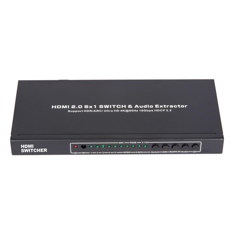 Conmutador V2.0 HDMI 5x1 y extractor de audio compatible con ARC Ultra HD 4Kx2K @ 60Hz HDCP2.2 18Gbps