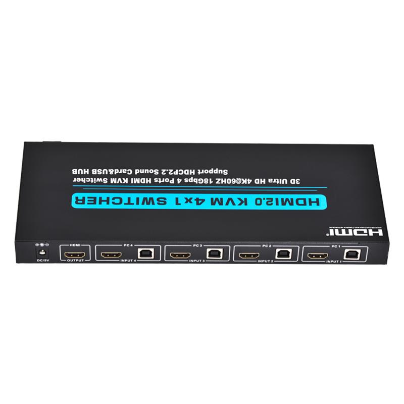 V2.0 HDMI KVM 4x1 Switch Support Ultra HD 4Kx2K @ 60Hz HDCP2.2 18Gbps Tarjeta de sonido y Hub USB