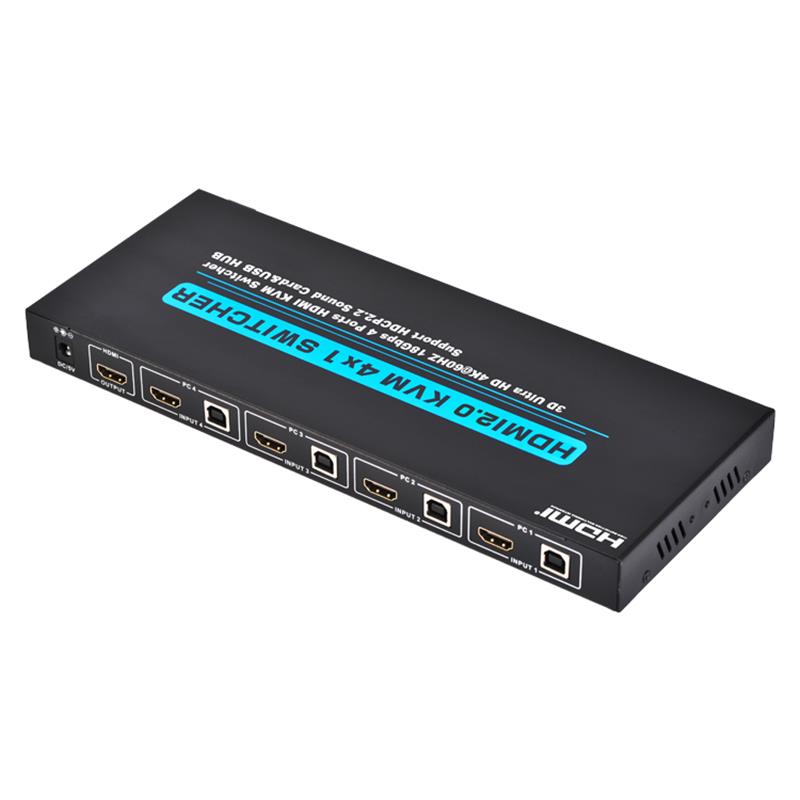 V2.0 HDMI KVM 4x1 Switch Support Ultra HD 4Kx2K @ 60Hz HDCP2.2 18Gbps Tarjeta de sonido y Hub USB